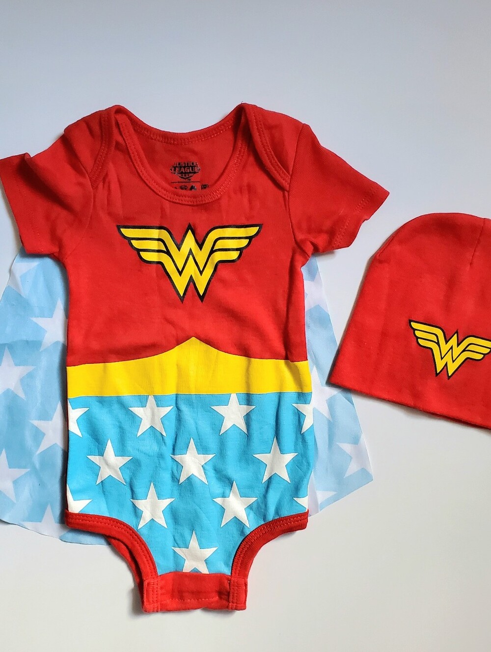 Wonder Woman Baby's Hero Red & Blue Costume Bodysuit with Cape Size 0-6M